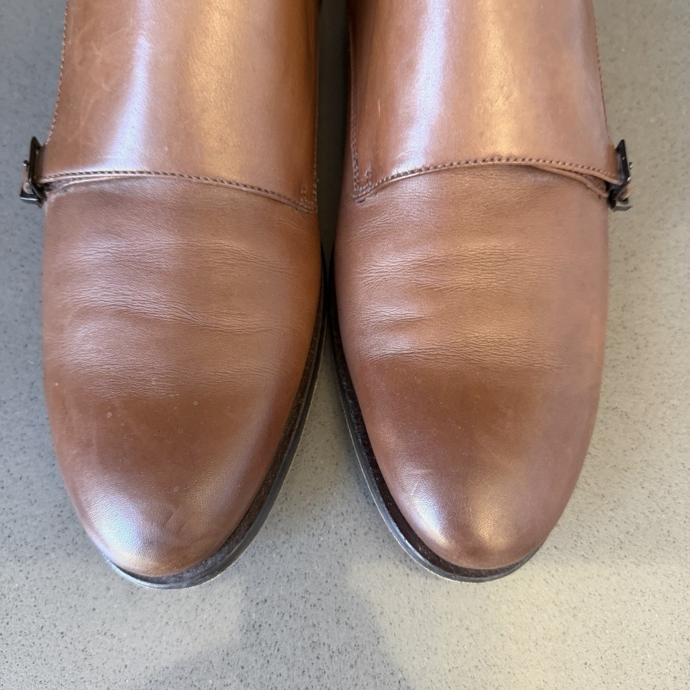 Hugo Boss Double Monk Strap Dress Shoes Mens 11 Brown Leather Buckle - Picture 7 of 16